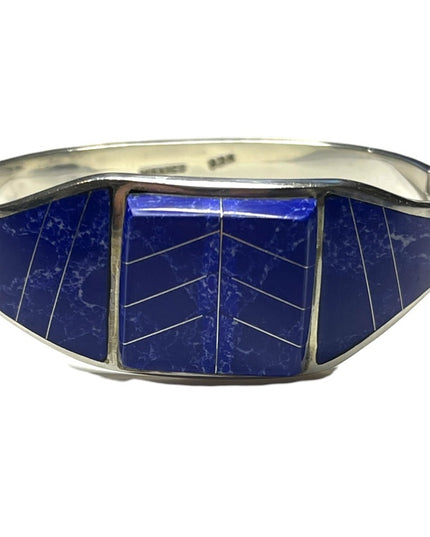 Vintage Blue Lapis Lazuli ZUNI Sterling silver 925 bangle bracelet orante inlay
