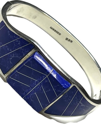 Vintage Blue Lapis Lazuli ZUNI Sterling silver 925 bangle bracelet orante inlay