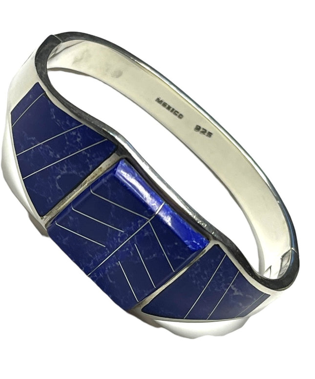 Vintage Blue Lapis Lazuli ZUNI Sterling silver 925 bangle bracelet orante inlay