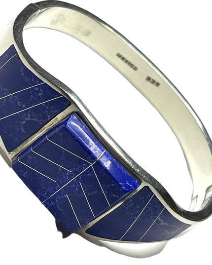 Vintage Blue Lapis Lazuli ZUNI Sterling silver 925 bangle bracelet orante inlay