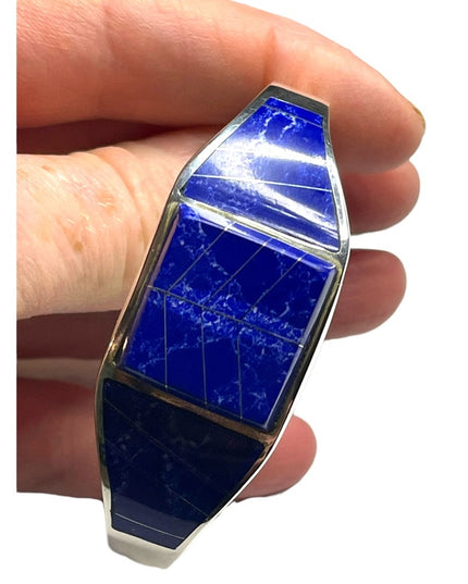 Vintage Blue Lapis Lazuli ZUNI Sterling silver 925 bangle bracelet orante inlay
