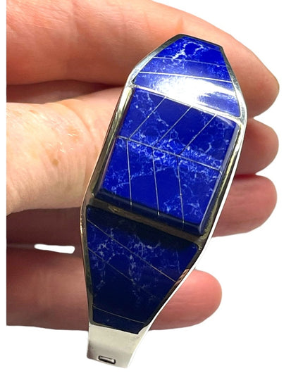 Vintage Blue Lapis Lazuli ZUNI Sterling silver 925 bangle bracelet orante inlay