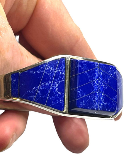 Vintage Blue Lapis Lazuli ZUNI Sterling silver 925 bangle bracelet orante inlay