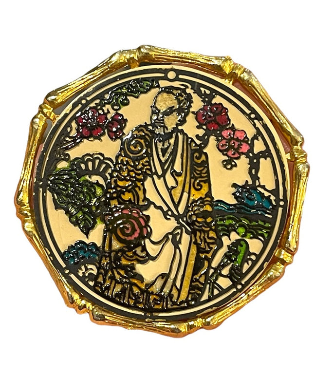 Vintage 1971 Janmax Gold finish Confuciois Chinese brooch handpainted figural