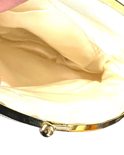 Lovely vintage white pastel pink & white micro bead purse gold shoulder strap