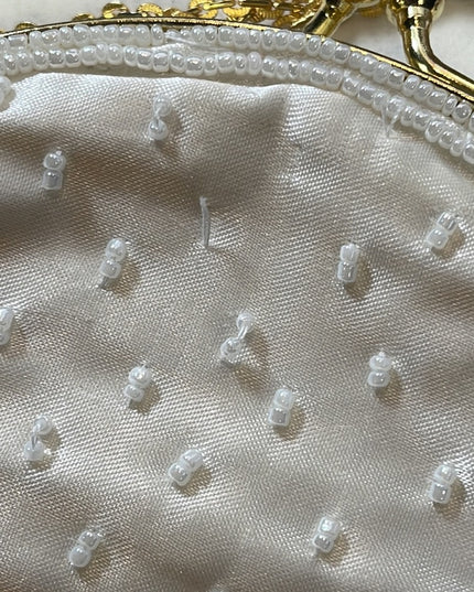 Lovely vintage white pastel pink & white micro bead purse gold shoulder strap