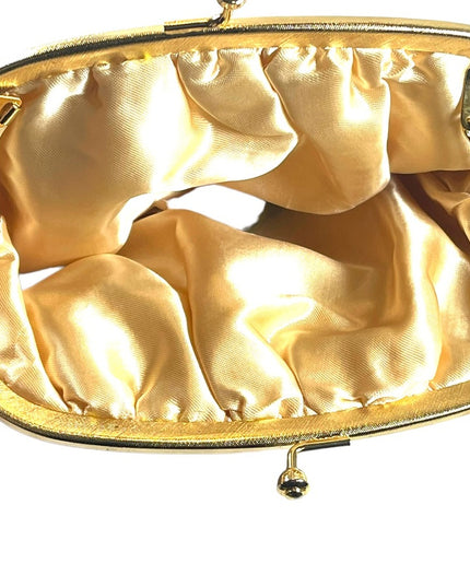Vintage gold metalic  small mini rhinestone cameo purse wristlet