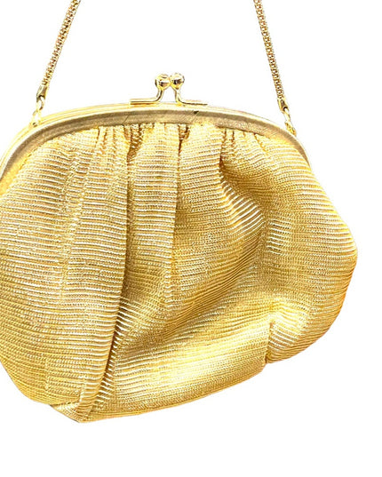 Vintage gold metalic  small mini rhinestone cameo purse wristlet