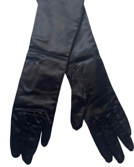 Vintage black long “ satin look “ Nylon sz 7 stretchy gloves