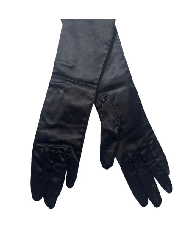 Vintage black long “ satin look “ Nylon sz 7 stretchy gloves