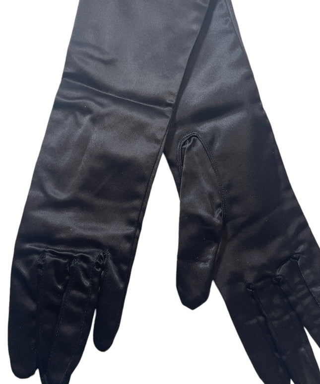 Vintage black long “ satin look “ Nylon sz 7 stretchy gloves