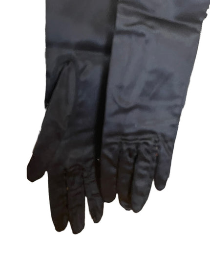 Vintage black long “ satin look “ Nylon sz 7 stretchy gloves