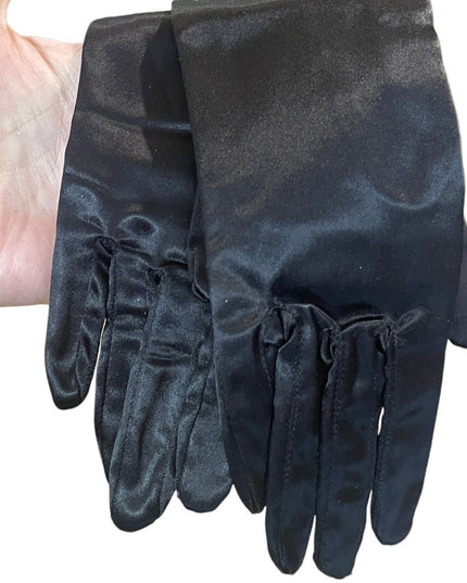Vintage black long “ satin look “ Nylon sz 7 stretchy gloves