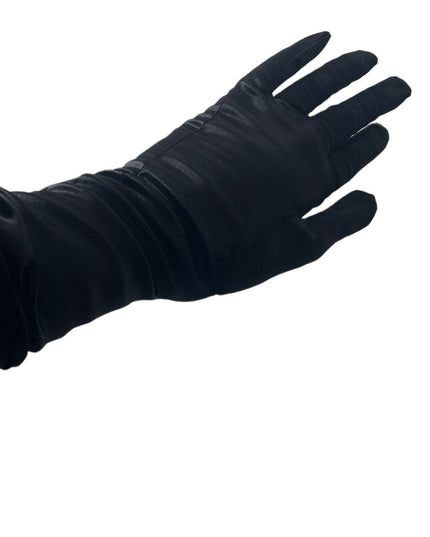 Vintage black long “ satin look “ Nylon sz 7 stretchy gloves