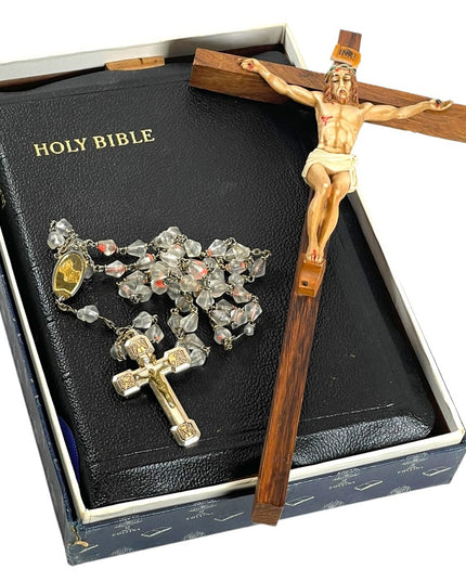 Vintage Crucifix Rosary & Bible religious items LOT