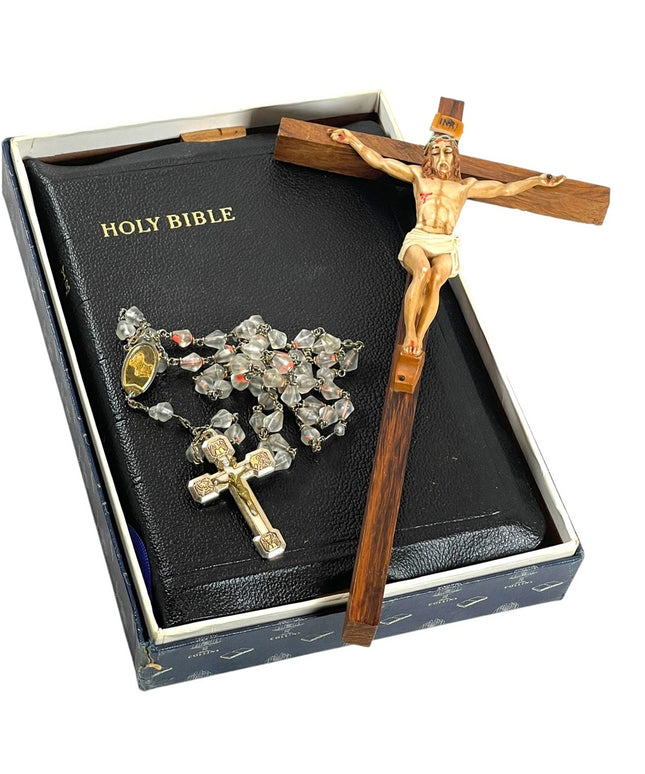 Vintage Crucifix Rosary & Bible religious items LOT
