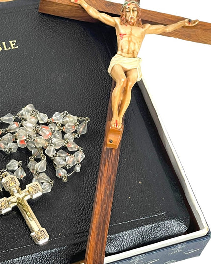 Vintage Crucifix Rosary & Bible religious items LOT