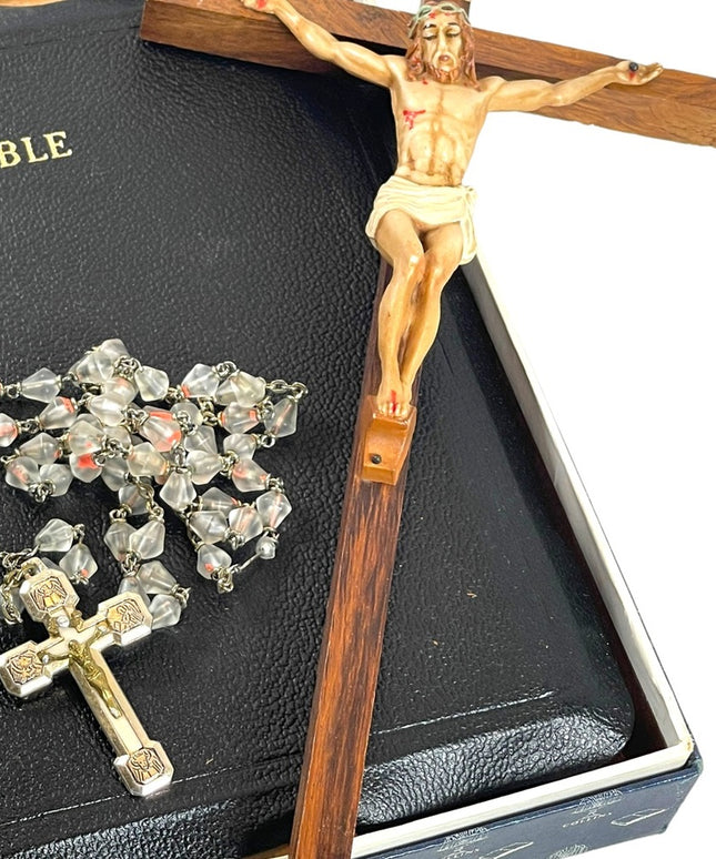 Vintage Crucifix Rosary & Bible religious items LOT