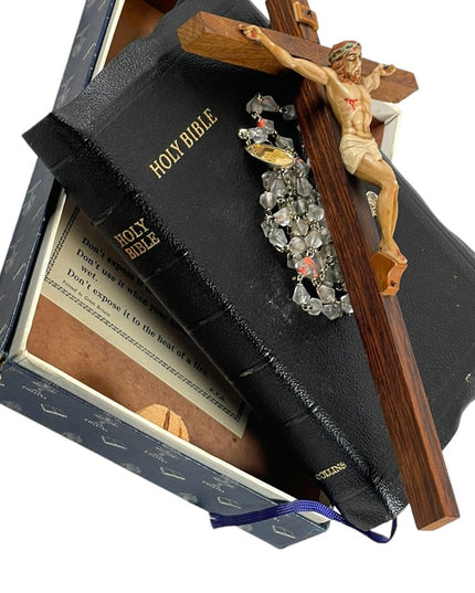 Vintage Crucifix Rosary & Bible religious items LOT