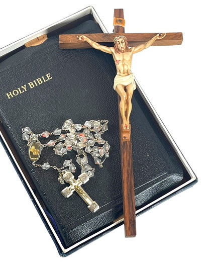 Vintage Crucifix Rosary & Bible religious items LOT