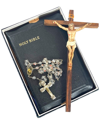 Vintage Crucifix Rosary & Bible religious items LOT
