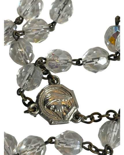 Vintage crystal crucifix rosary catholic prayer bead necklace Jesus Religious