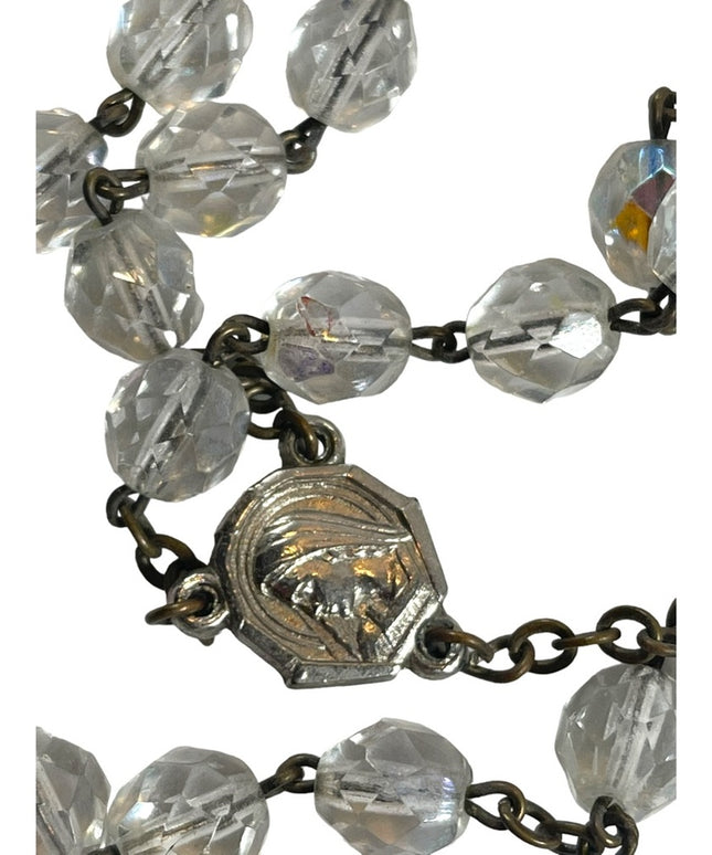 Vintage crystal crucifix rosary catholic prayer bead necklace Jesus Religious