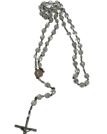 Vintage crystal crucifix rosary catholic prayer bead necklace Jesus Religious