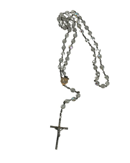 Vintage crystal crucifix rosary catholic prayer bead necklace Jesus Religious