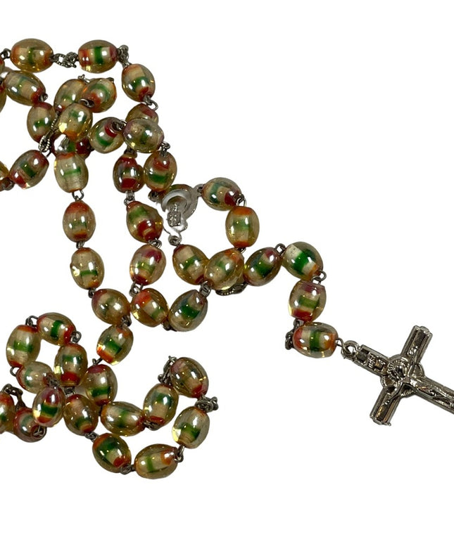 Vintage glass bead rosary prayer religious necklace Catholic Jesus Jerusalem