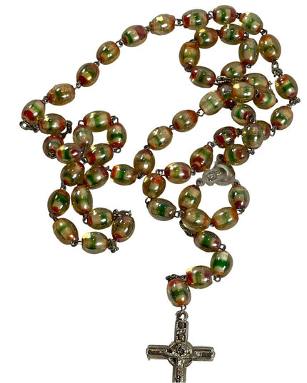 Vintage glass bead rosary prayer religious necklace Catholic Jesus Jerusalem
