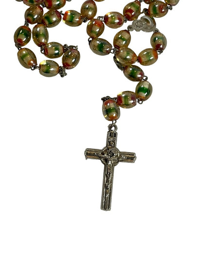 Vintage glass bead rosary prayer religious necklace Catholic Jesus Jerusalem