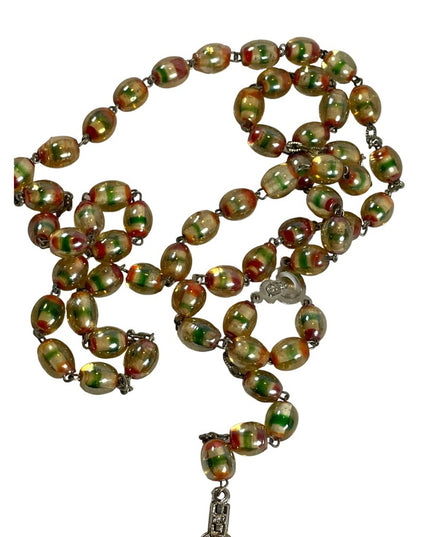 Vintage glass bead rosary prayer religious necklace Catholic Jesus Jerusalem
