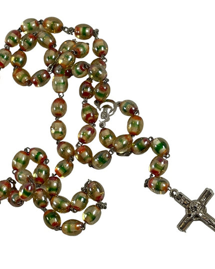 Vintage glass bead rosary prayer religious necklace Catholic Jesus Jerusalem