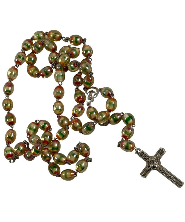 Vintage glass bead rosary prayer religious necklace Catholic Jesus Jerusalem