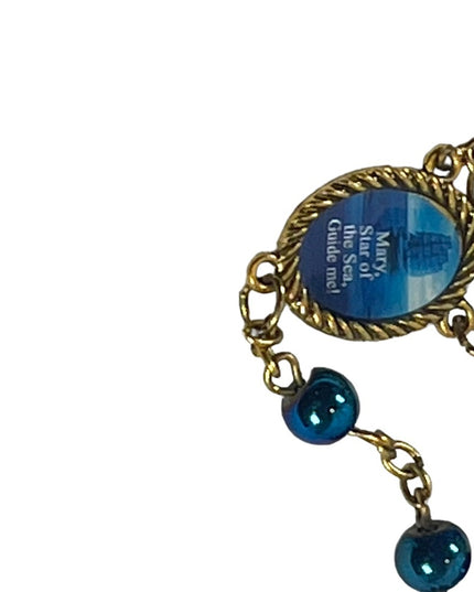 Vintage Faux blue pearl gold finish Crucifix Jesus religious rosary Catholic