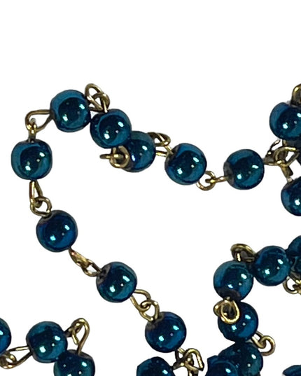 Vintage Faux blue pearl gold finish Crucifix Jesus religious rosary Catholic