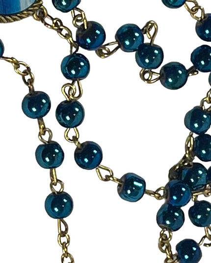 Vintage Faux blue pearl gold finish Crucifix Jesus religious rosary Catholic