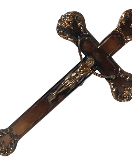 Vintage 1940s Copper Coffin wall crucifix Jesus Religious Catholic ornate finish