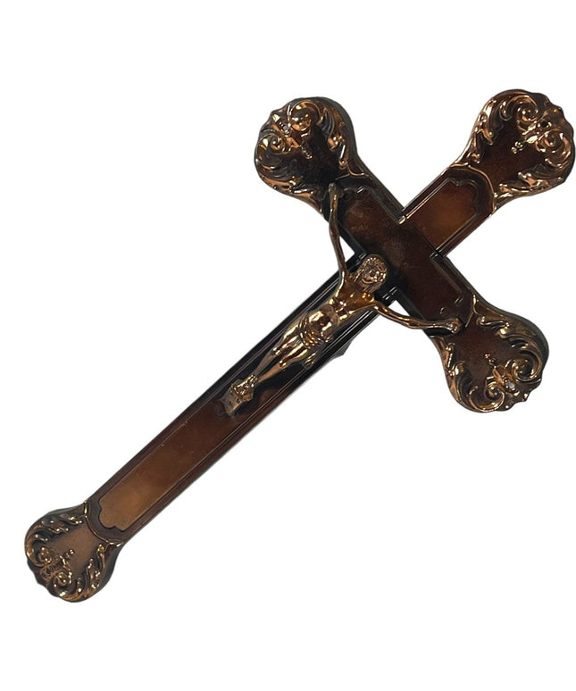 Vintage 1940s Copper Coffin wall crucifix Jesus Religious Catholic ornate finish