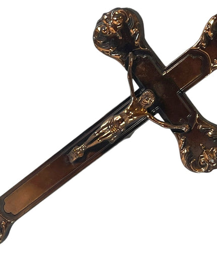 Vintage 1940s Copper Coffin wall crucifix Jesus Religious Catholic ornate finish