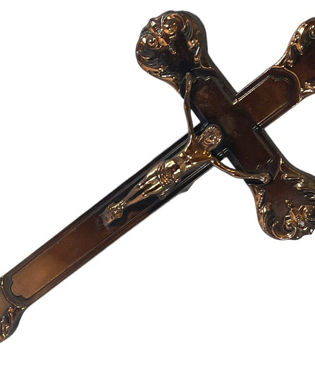 Vintage 1940s Copper Coffin wall crucifix Jesus Religious Catholic ornate finish
