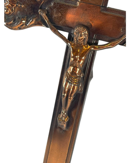Vintage 1940s Copper Coffin wall crucifix Jesus Religious Catholic ornate finish