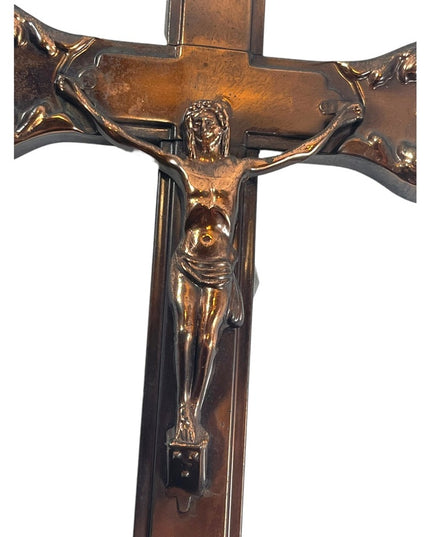 Vintage 1940s Copper Coffin wall crucifix Jesus Religious Catholic ornate finish
