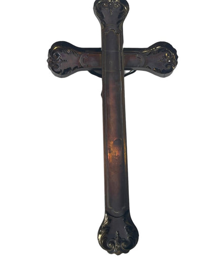 Vintage 1940s Copper Coffin wall crucifix Jesus Religious Catholic ornate finish