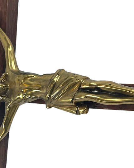 Vintage solid wood brass Jesus wall Crucifix Catholic Religious