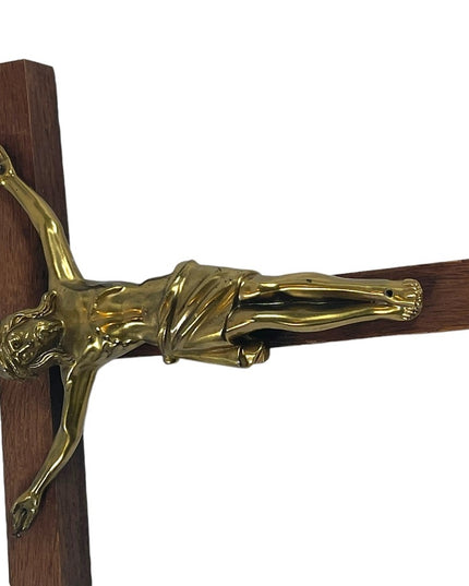 Vintage solid wood brass Jesus wall Crucifix Catholic Religious