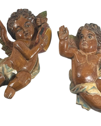 Antique Hand Carved solid wood  Italy Italian Angels wall hanging Angel x 2 pc