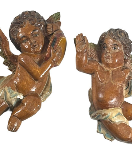 Antique Hand Carved solid wood  Italy Italian Angels wall hanging Angel x 2 pc
