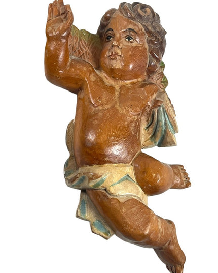 Antique Hand Carved solid wood  Italy Italian Angels wall hanging Angel x 2 pc
